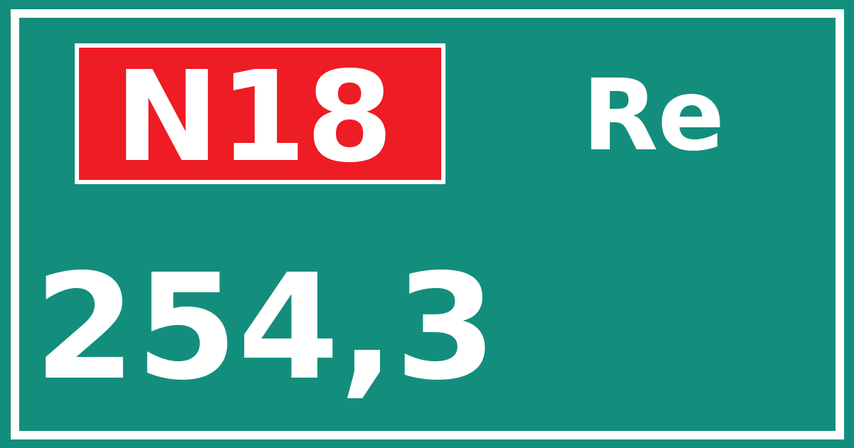 Hectometerbord N18 254,3 zijde Re