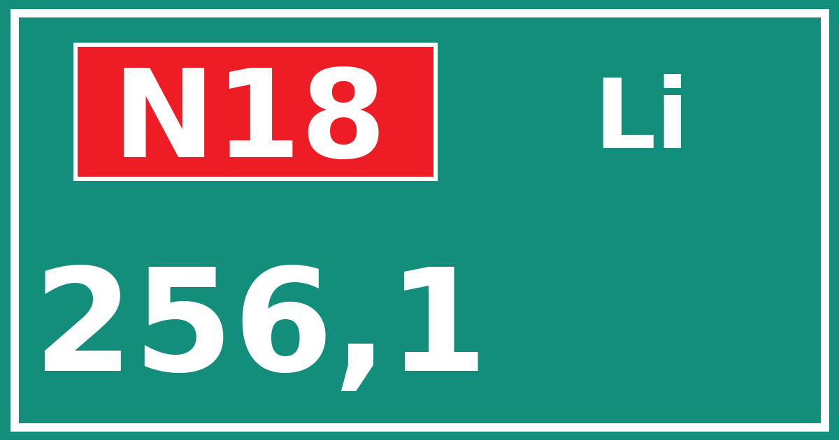 Hectometerbord N18 256,1 zijde Li