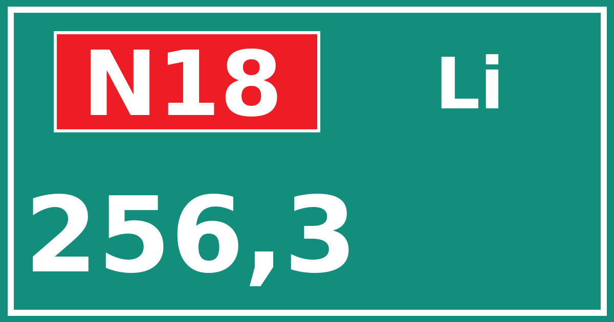 Hectometerbord N18 256,3 zijde Li