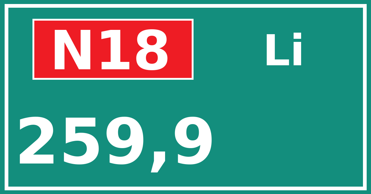 Hectometerbord N18 259,9 zijde Li