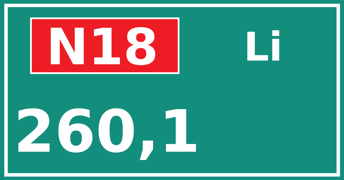 Hectometerbord N18 260,1 zijde Li