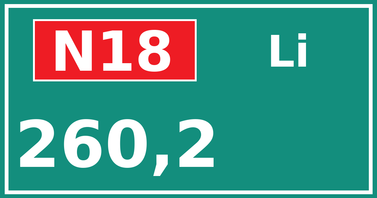 Hectometerbord N18 260,2 zijde Li