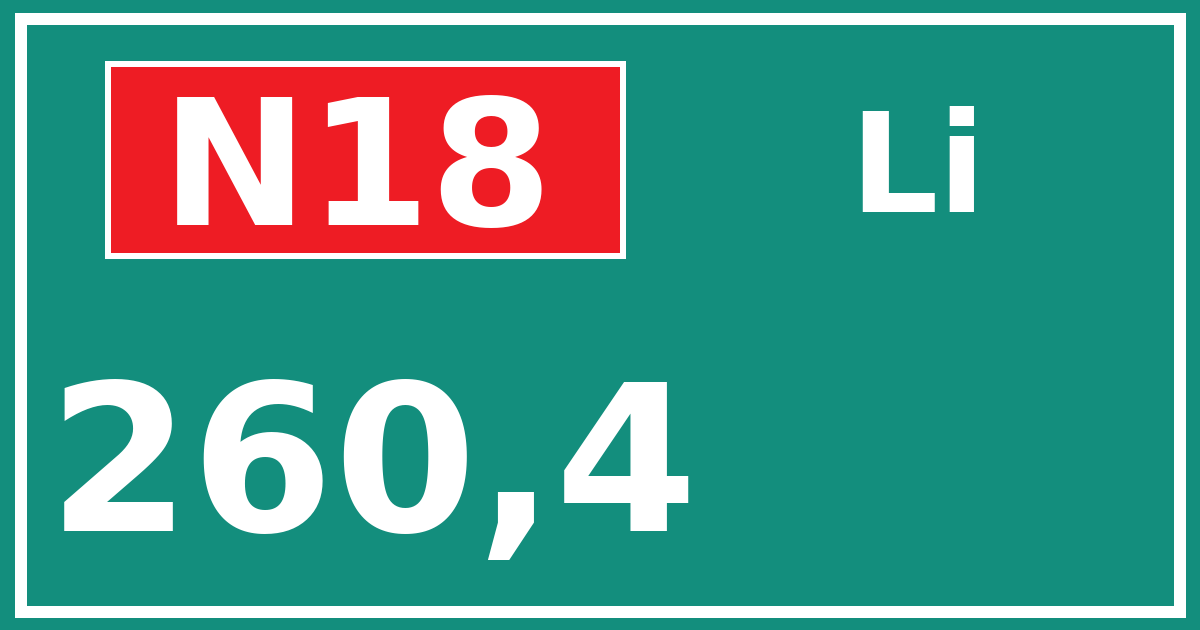 Hectometerbord N18 260,4 zijde Li