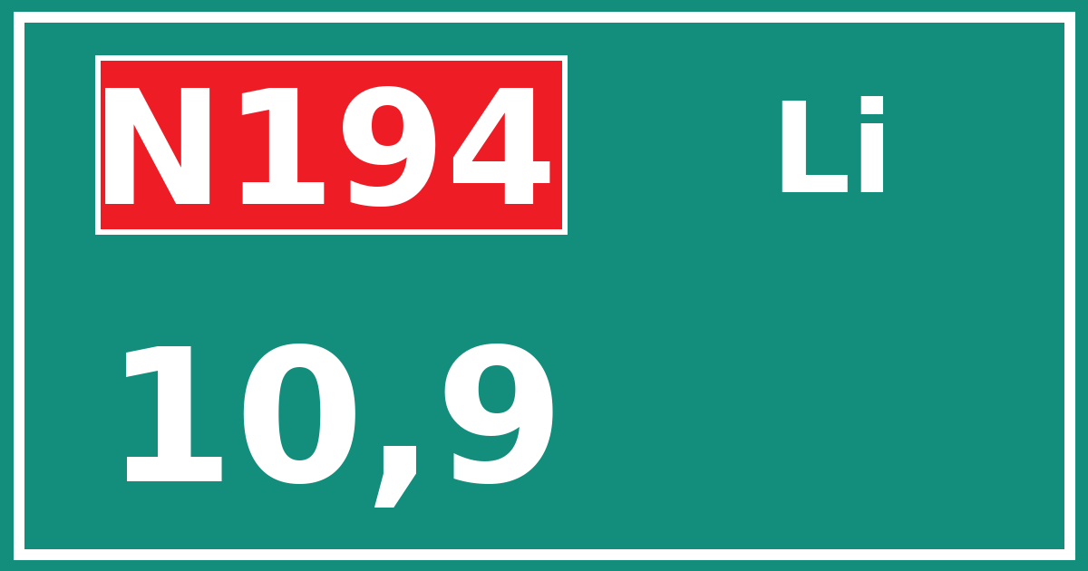 Hectometerbord N194 10,9 zijde Li