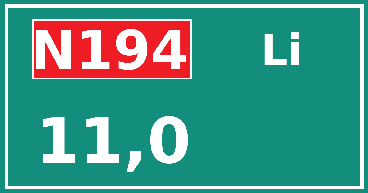 Hectometerbord N194 11,0 zijde Li