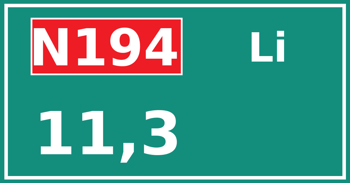 Hectometerbord N194 11,3 zijde Li