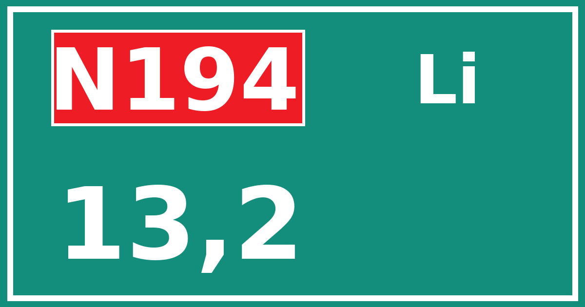 Hectometerbord N194 13,2 zijde Li