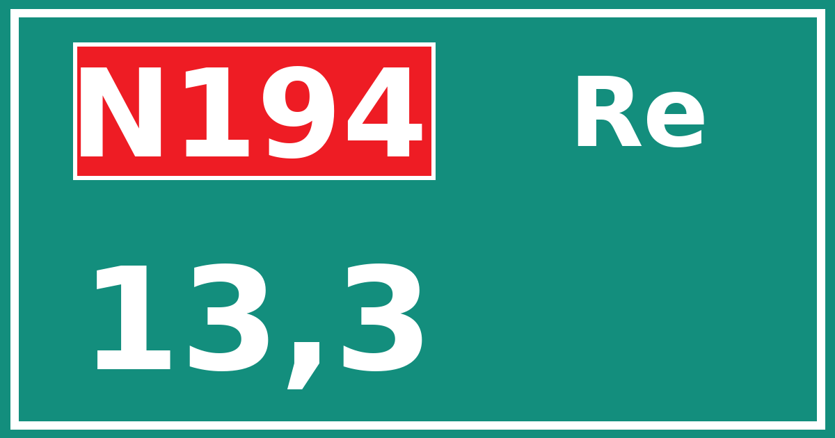 Hectometerbord N194 13,3 zijde Re