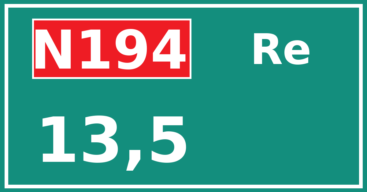 Hectometerbord N194 13,5 zijde Re