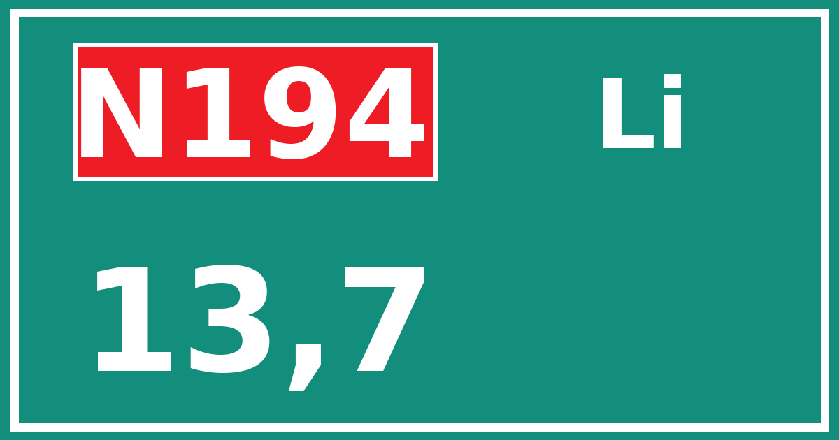 Hectometerbord N194 13,7 zijde Li