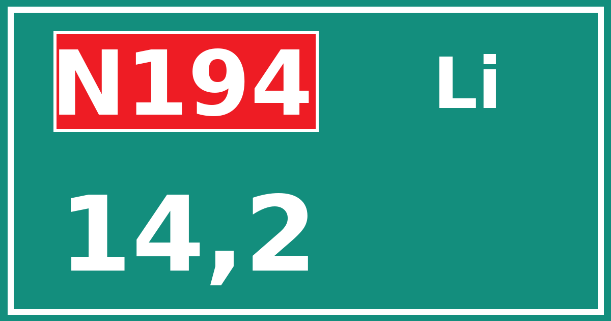 Hectometerbord N194 14,2 zijde Li