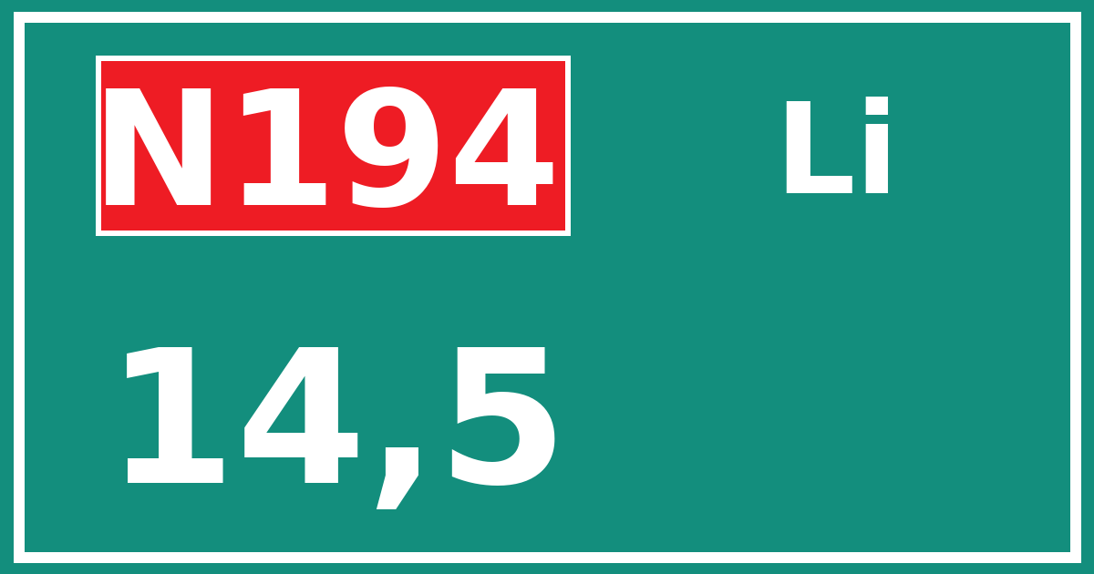 Hectometerbord N194 14,5 zijde Li