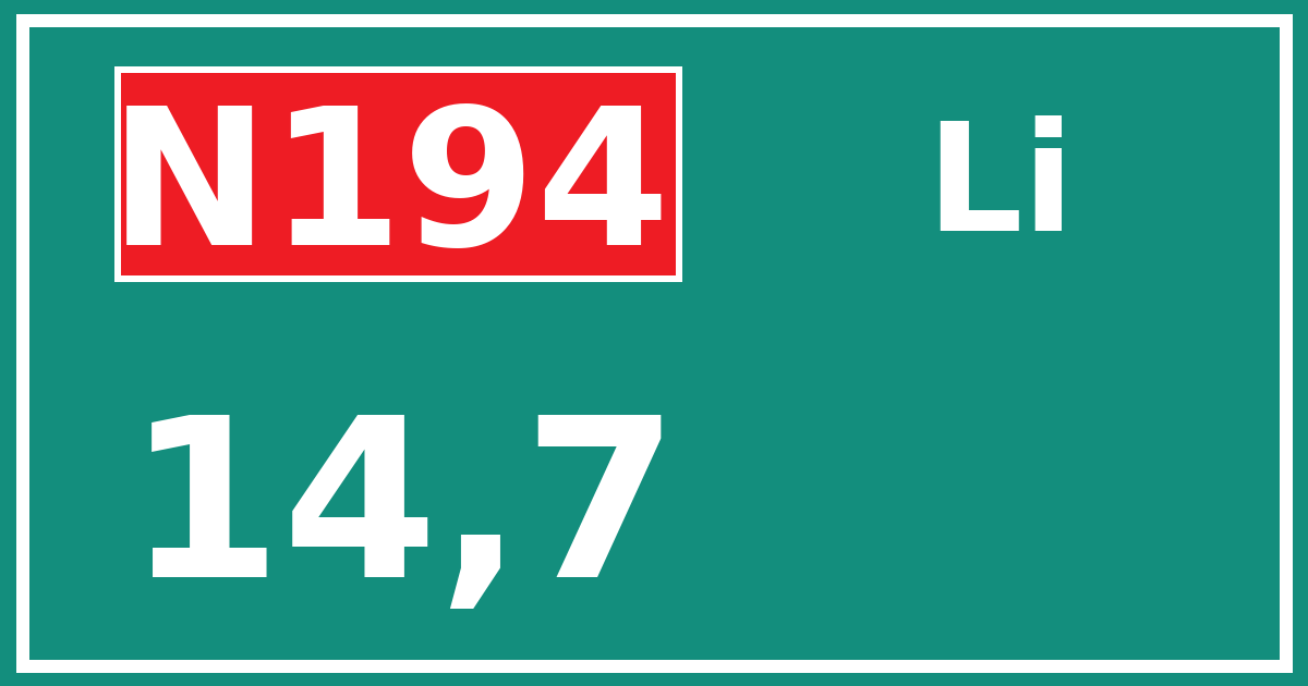 Hectometerbord N194 14,7 zijde Li