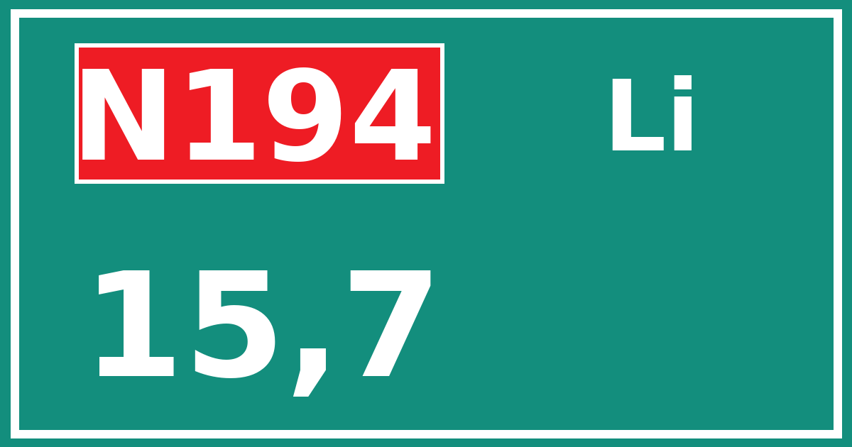 Hectometerbord N194 15,7 zijde Li