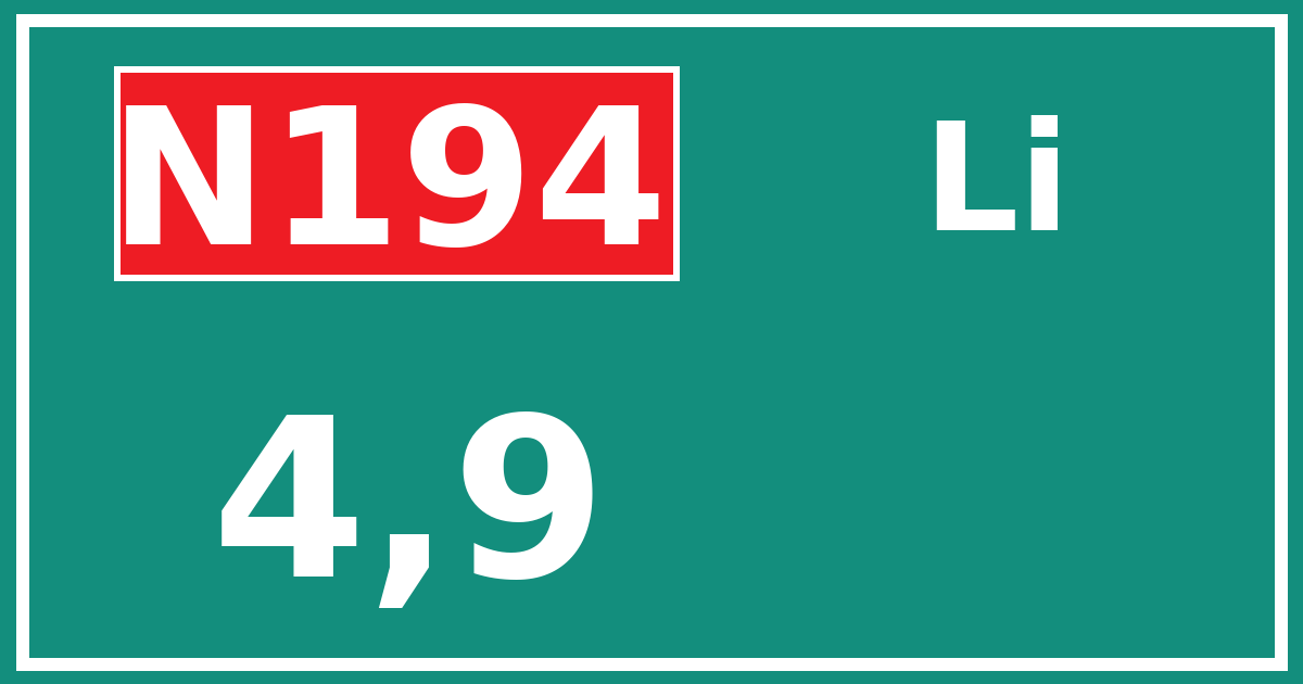 Hectometerbord N194 4,9 zijde Li