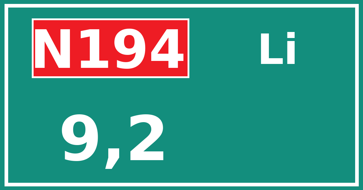 Hectometerbord N194 9,2 zijde Li
