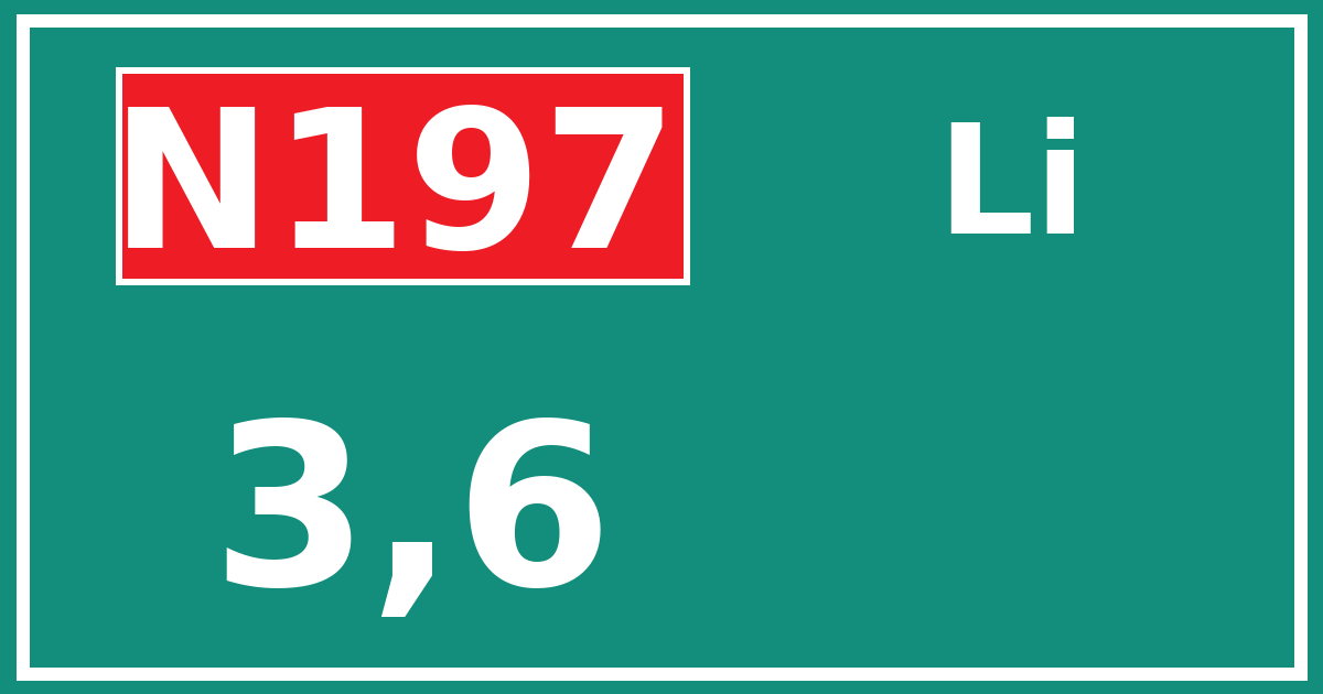 Hectometerbord N197 3,6 zijde Li