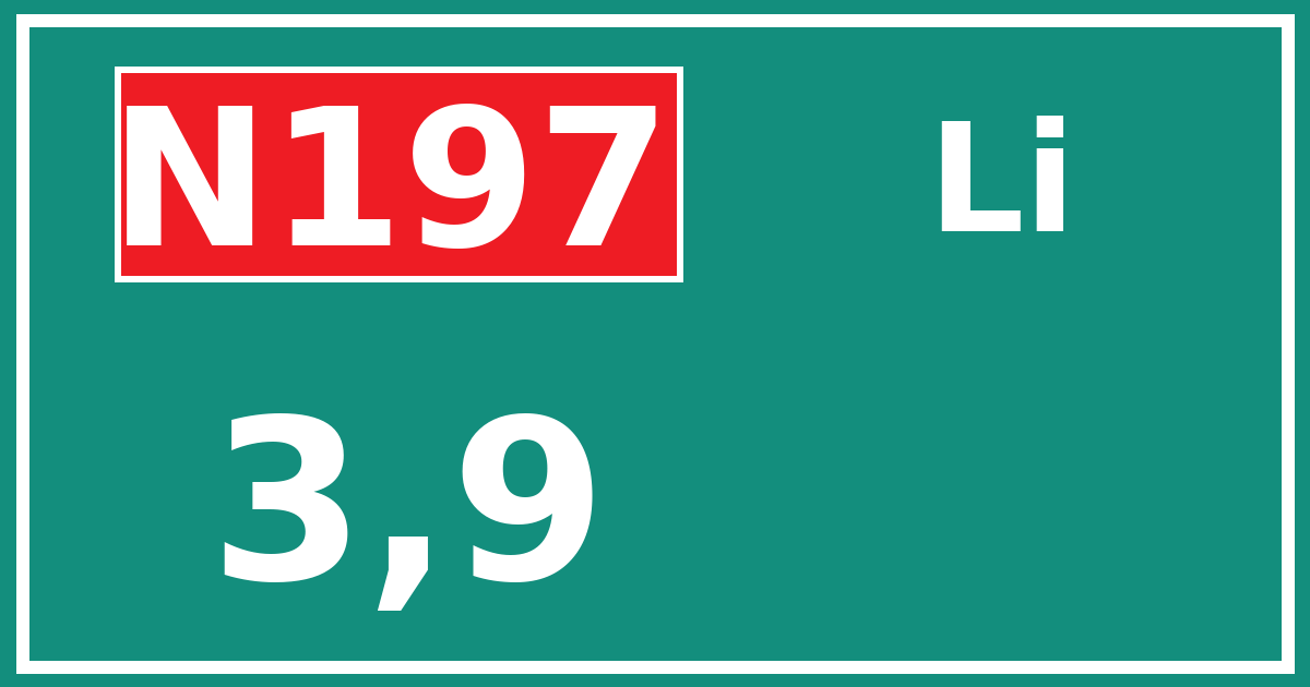 Hectometerbord N197 3,9 zijde Li