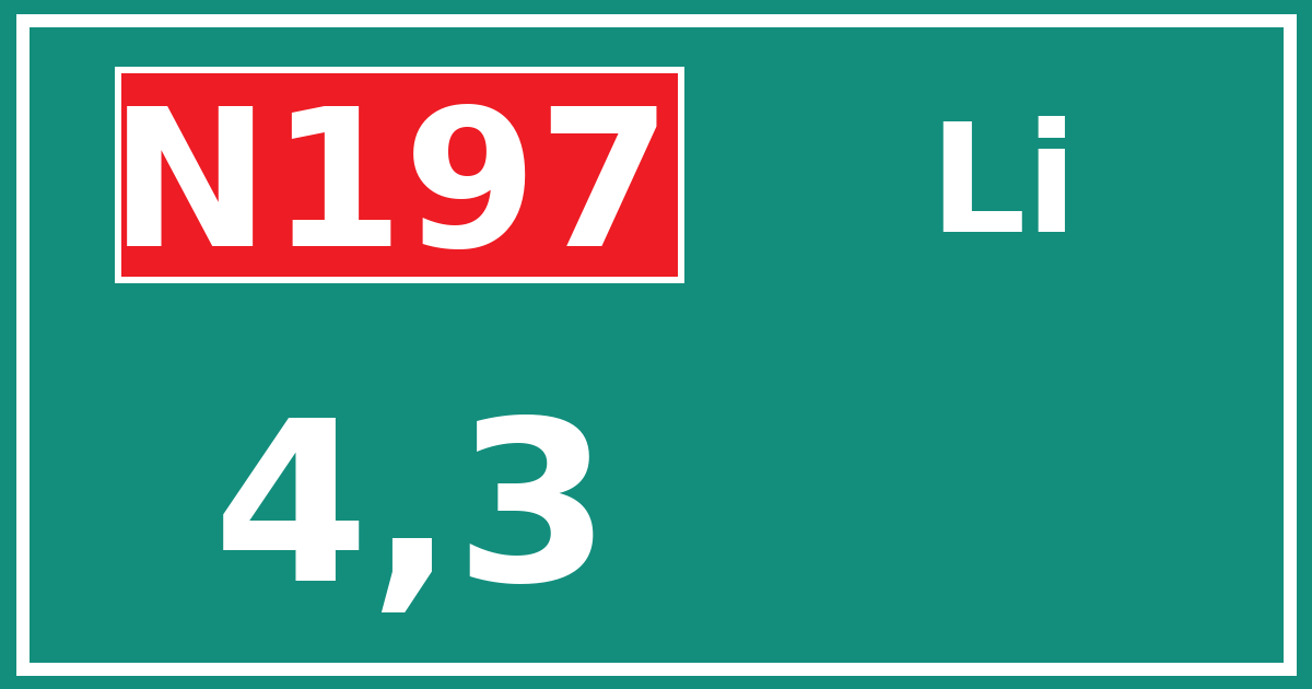Hectometerbord N197 4,3 zijde Li