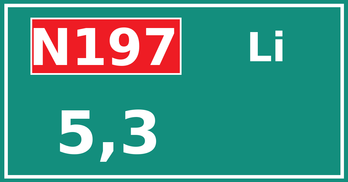 Hectometerbord N197 5,3 zijde Li