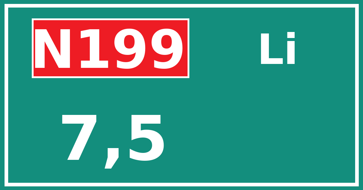 Hectometerbord N199 7,5 zijde Li