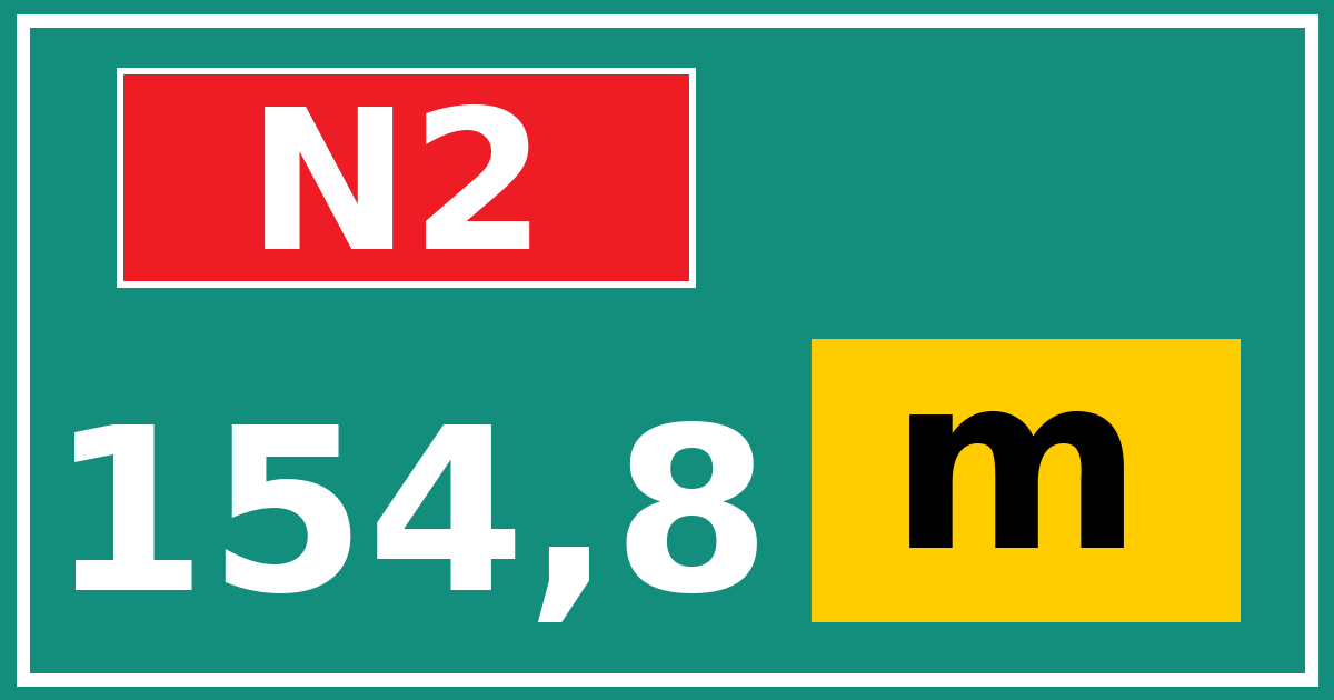 Hectometerbord N2 154,8 letter m