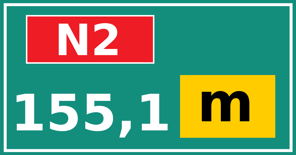 Hectometerbord N2 155,1 letter m