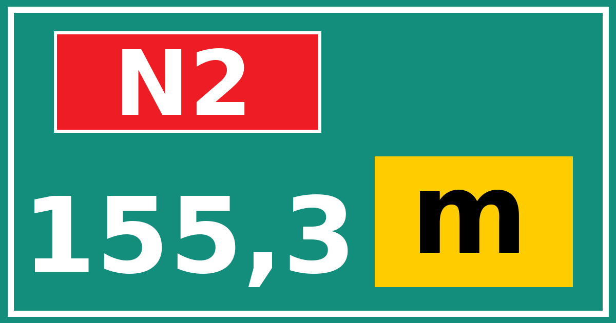 Hectometerbord N2 155,3 letter m