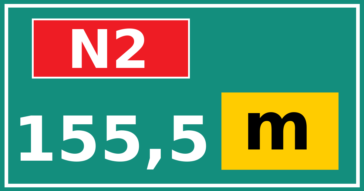 Hectometerbord N2 155,5 letter m