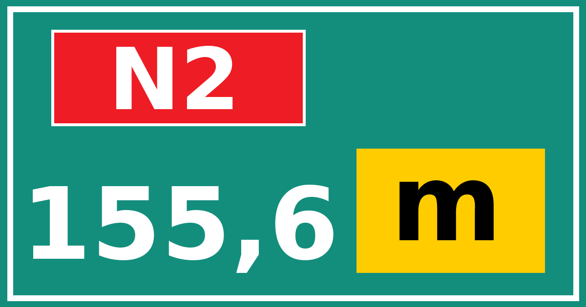 Hectometerbord N2 155,6 letter m