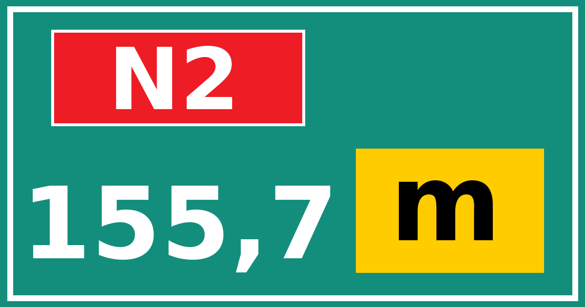 Hectometerbord N2 155,7 letter m