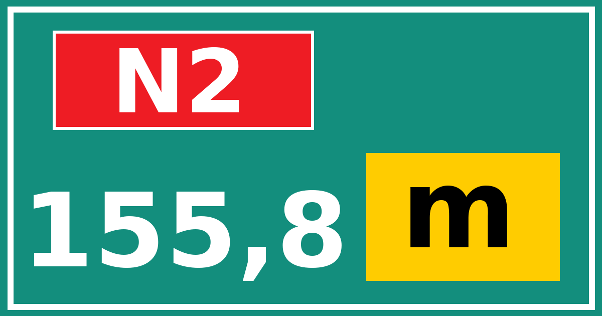 Hectometerbord N2 155,8 letter m