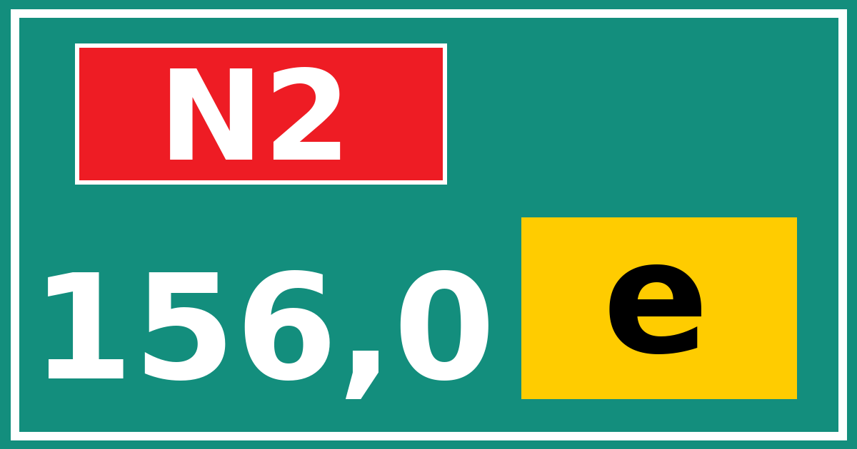 Hectometerbord N2 156,0 letter e