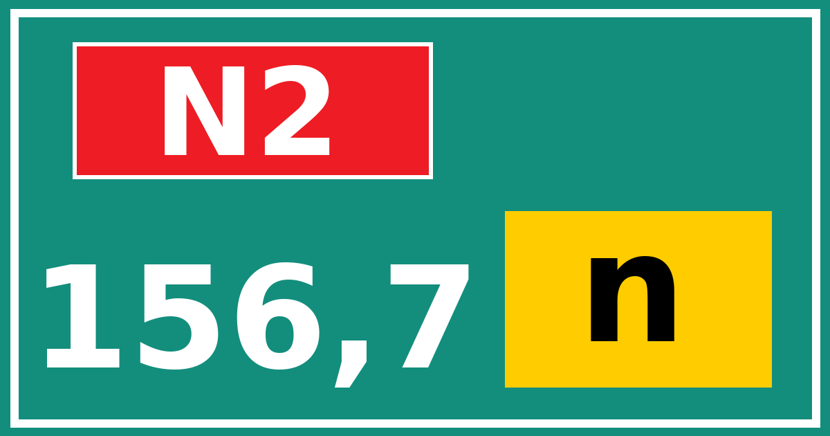 Hectometerbord N2 156,7 letter n