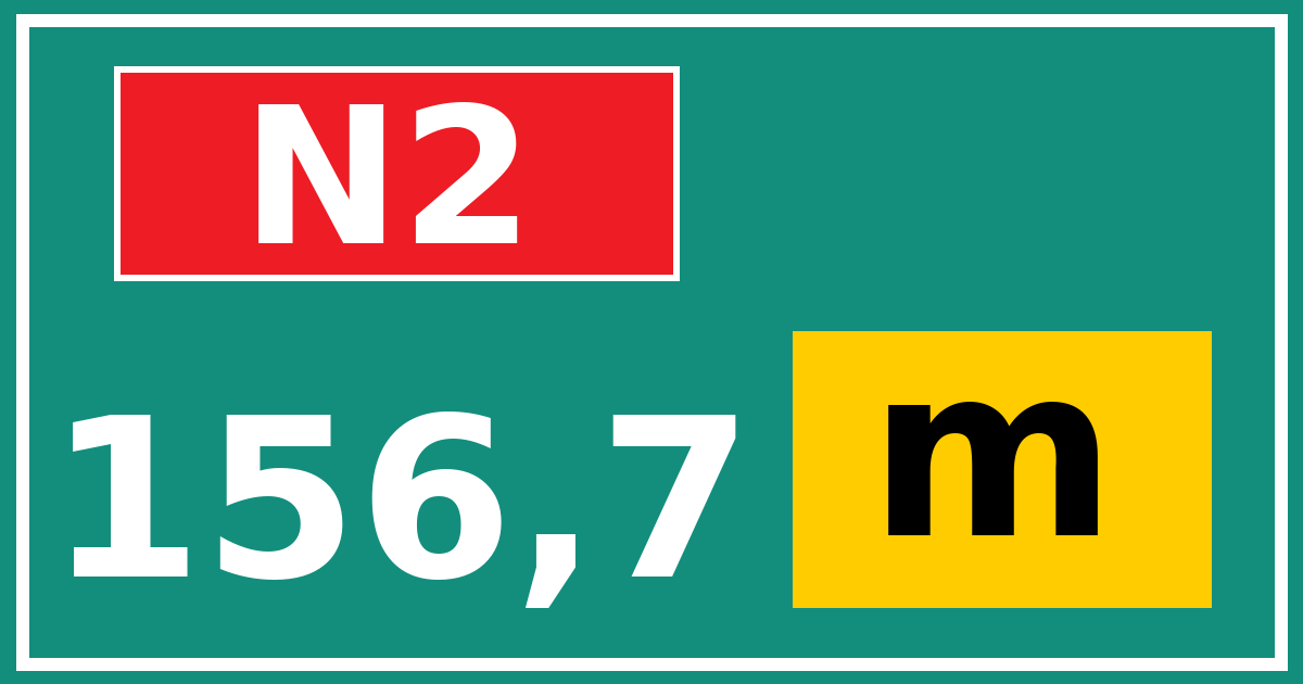 Hectometerbord N2 156,7 letter m