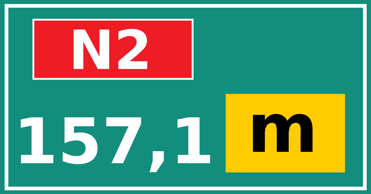 Hectometerbord N2 157,1 letter m