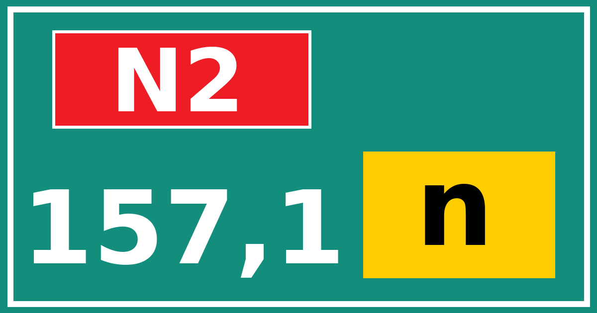 Hectometerbord N2 157,1 letter n