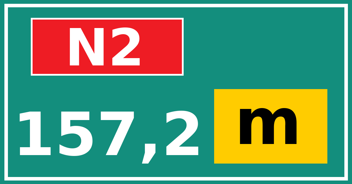 Hectometerbord N2 157,2 letter m