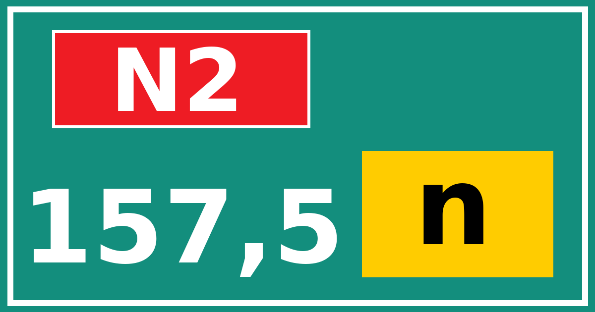 Hectometerbord N2 157,5 letter n
