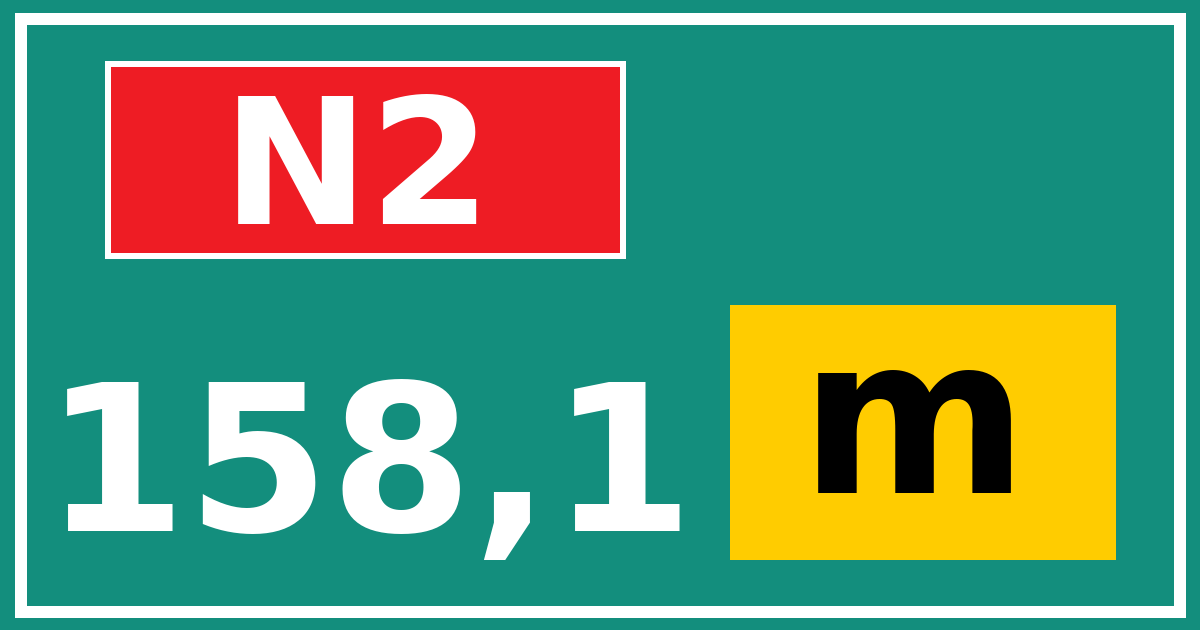 Hectometerbord N2 158,1 letter m