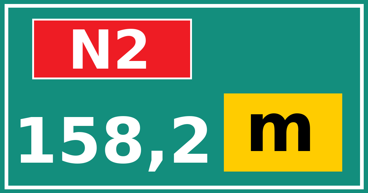 Hectometerbord N2 158,2 letter m
