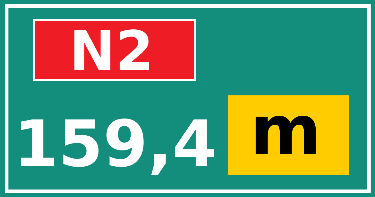 Hectometerbord N2 159,4 letter m
