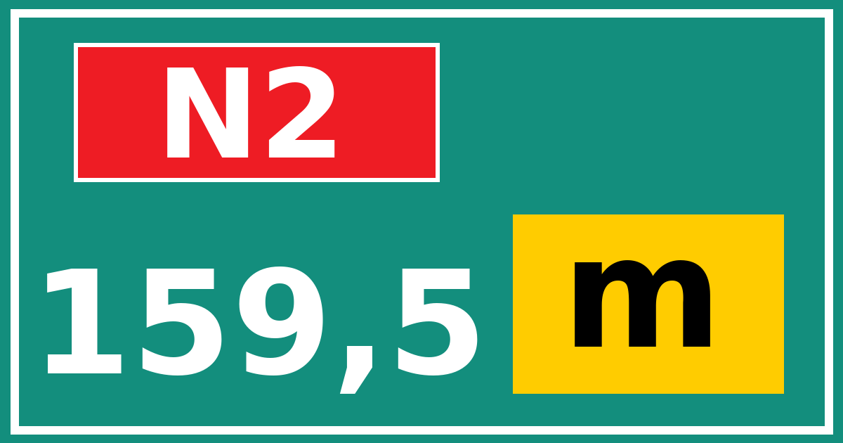 Hectometerbord N2 159,5 letter m