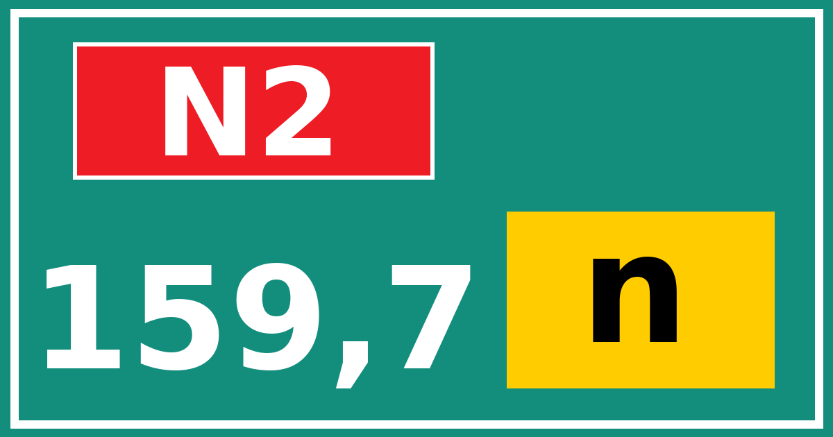 Hectometerbord N2 159,7 letter n