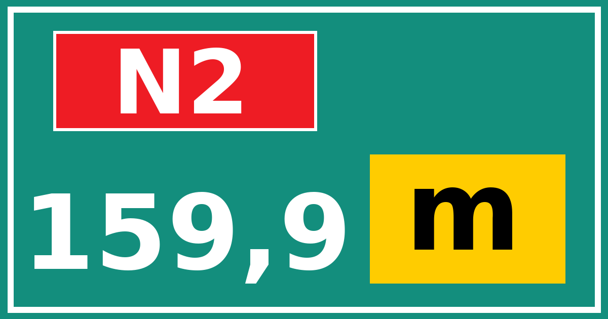 Hectometerbord N2 159,9 letter m