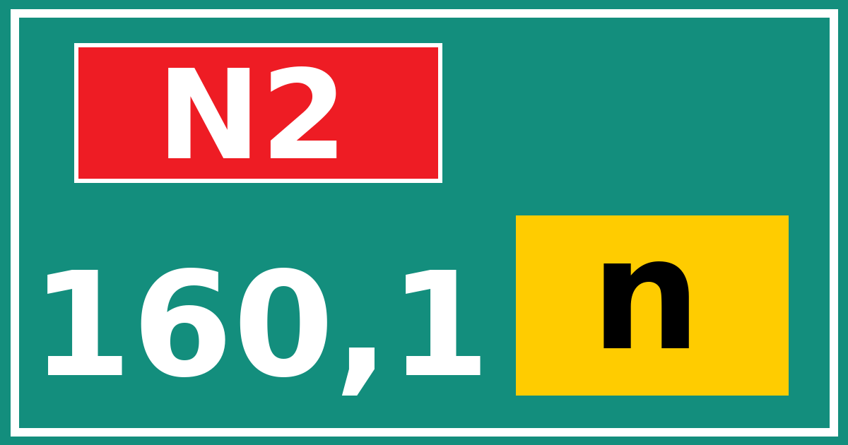 Hectometerbord N2 160,1 letter n