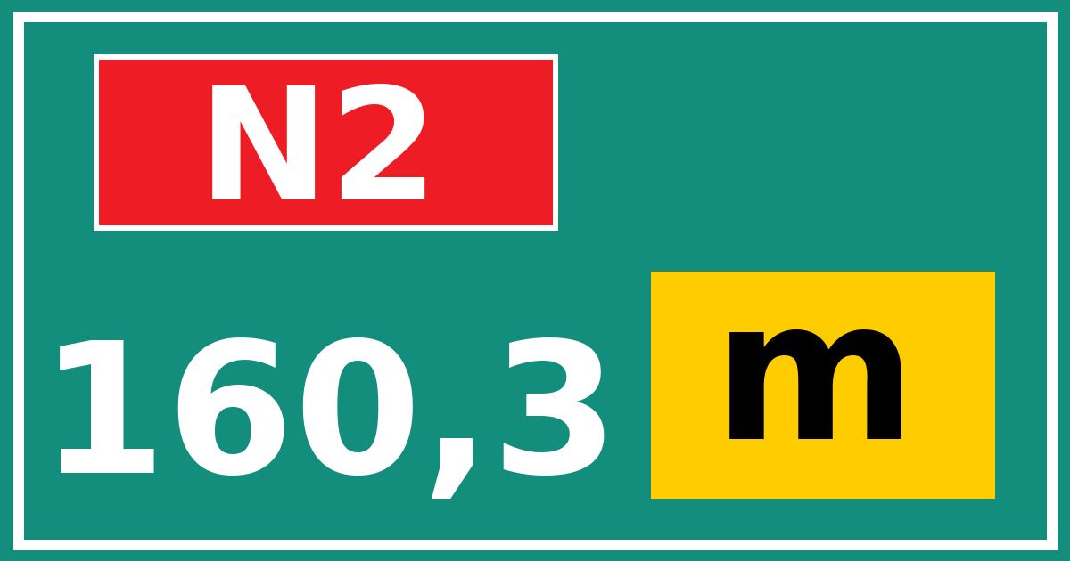 Hectometerbord N2 160,3 letter m