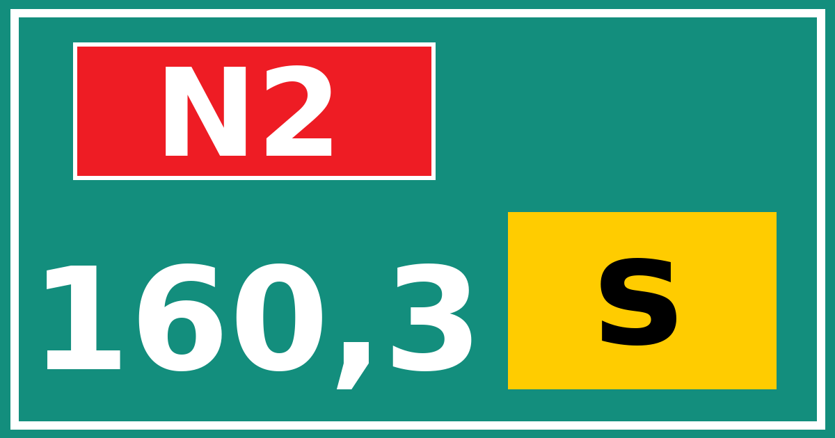 Hectometerbord N2 160,3 letter s