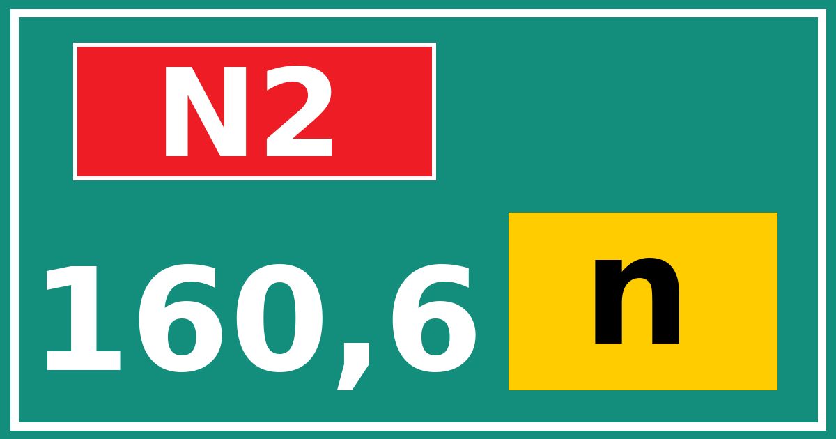 Hectometerbord N2 160,6 letter n