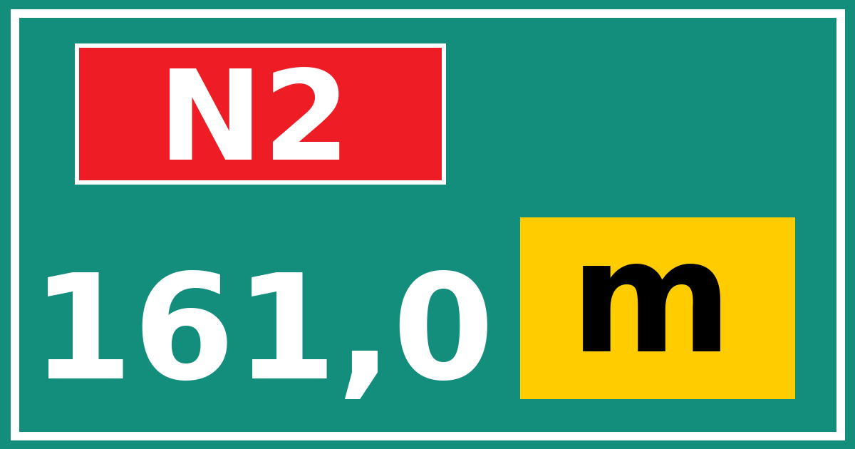 Hectometerbord N2 161,0 letter m